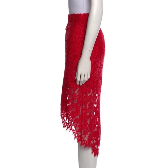 Alexis Vibrant Red Asymmetrical Lace Skirt - Picture 2 of 3